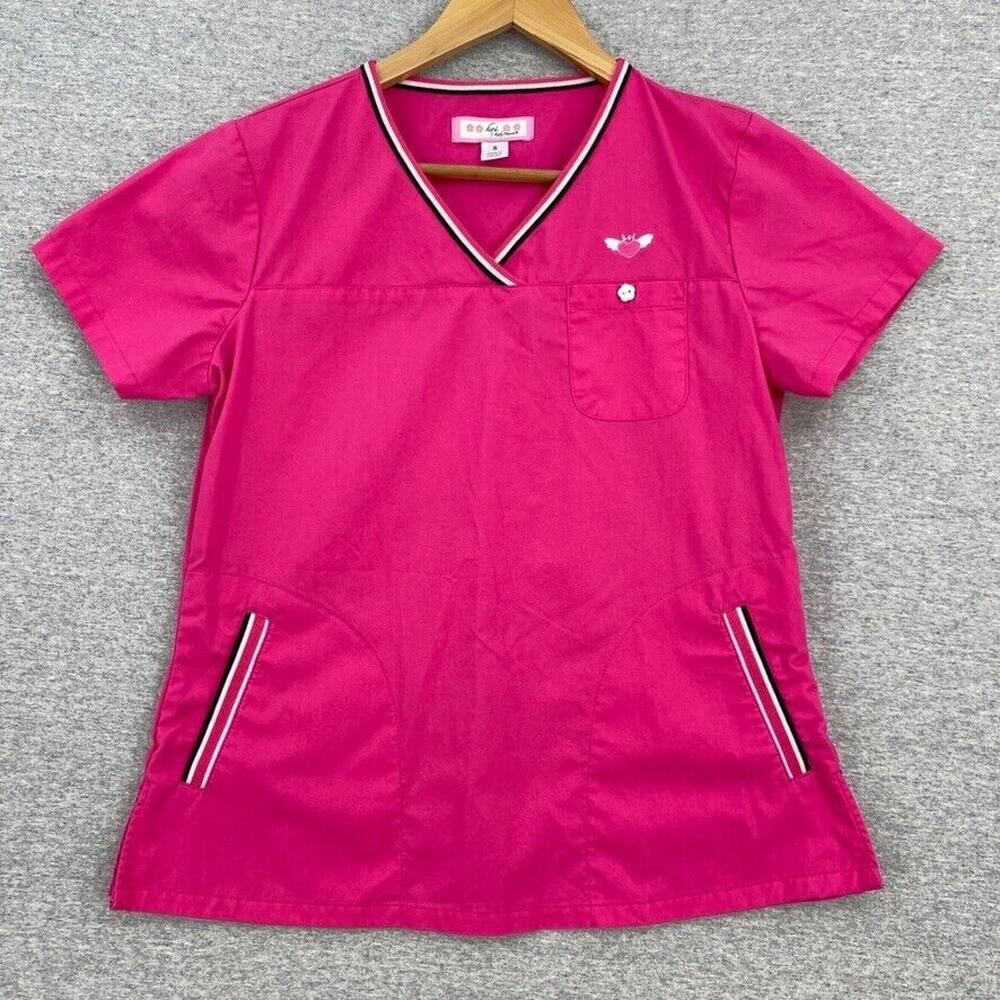 koi Hot Pink V-Neck Scrub Top with Contrast Trim
